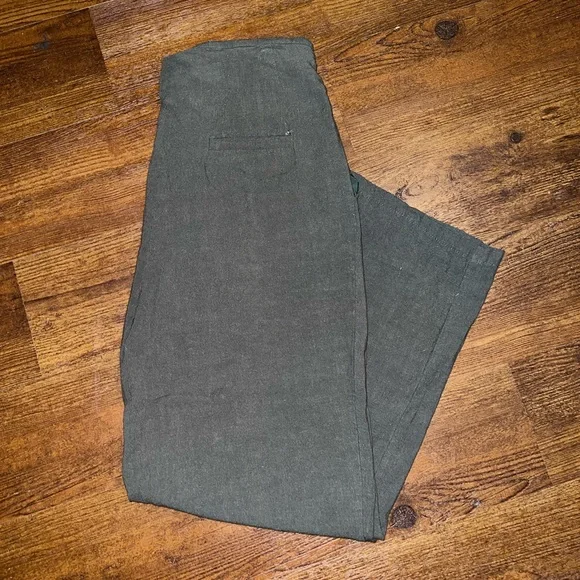 ⭐️SHEIN Army Green Linen Blend Wide Leg Pleated Pants Size L - Picture 8 of 10